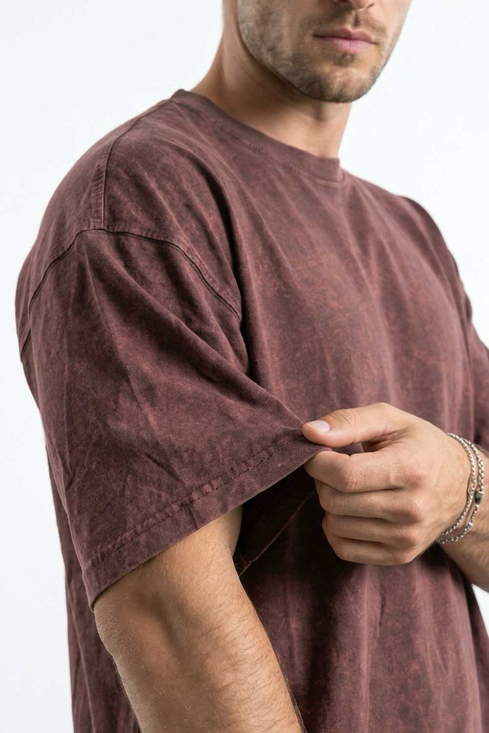 Basic Oversized Crop T-shirt Με Κέντημα - Washed Καφέ