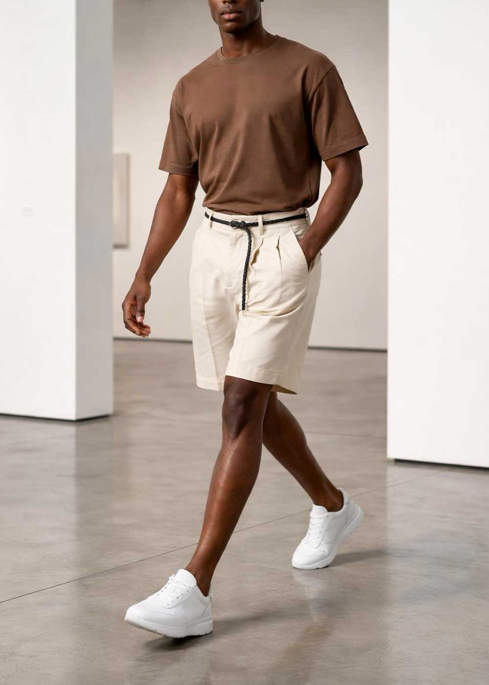 Βερμούδα "Chic Pleats" με Πλεκτή Ζώνη – Μπεζ – 2