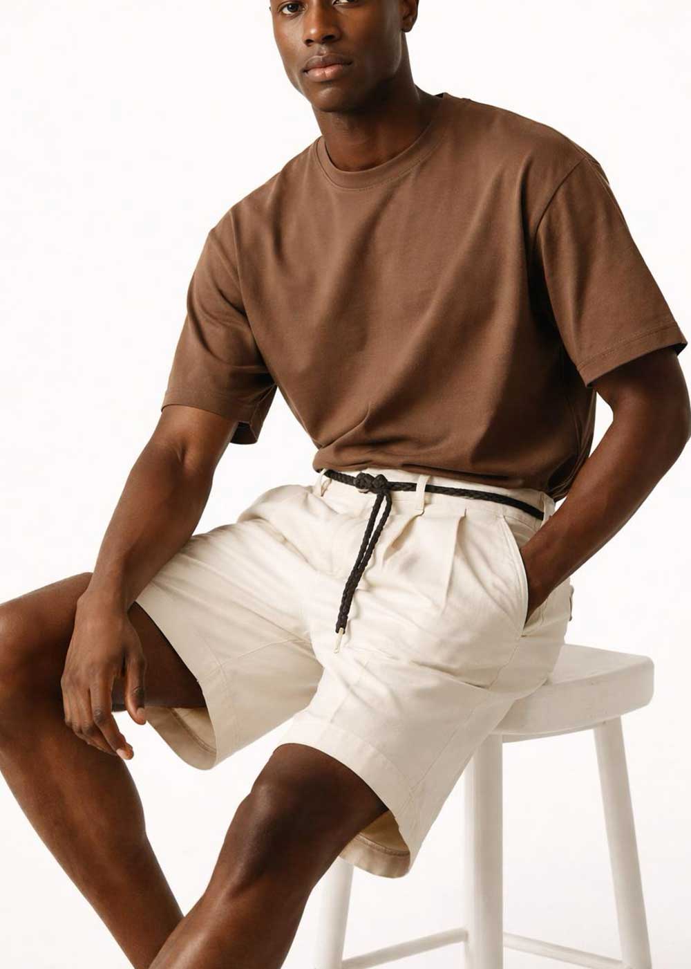 Βερμούδα "Chic Pleats" με Πλεκτή Ζώνη – Μπεζ – 4
