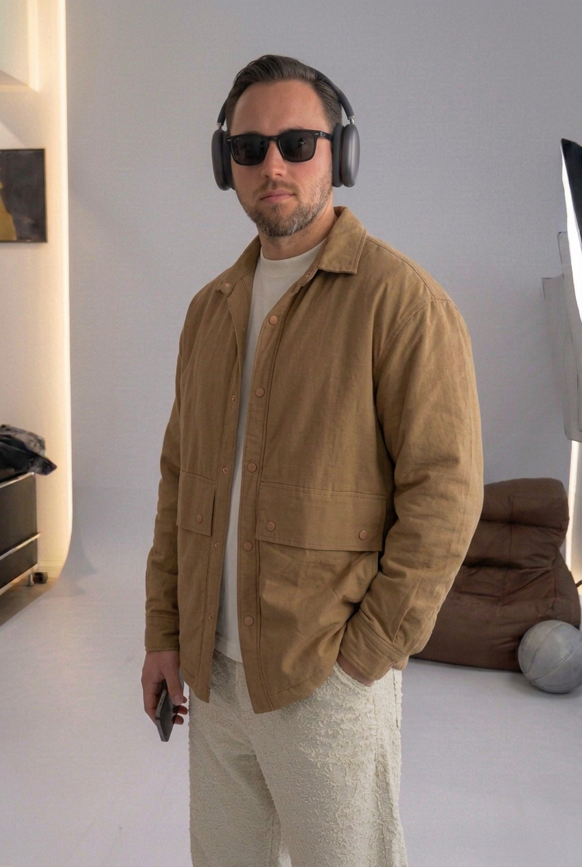 Oversized Utility Jacket with Pockets & Buttons – Brown