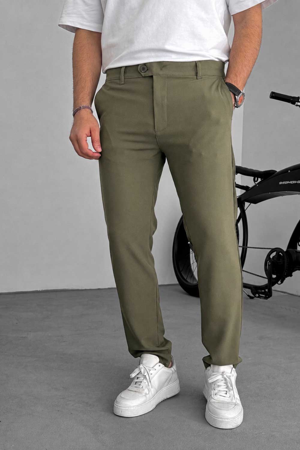 Urban Slim Fit Υφασμάτινο Παντελόνι- Χακί
