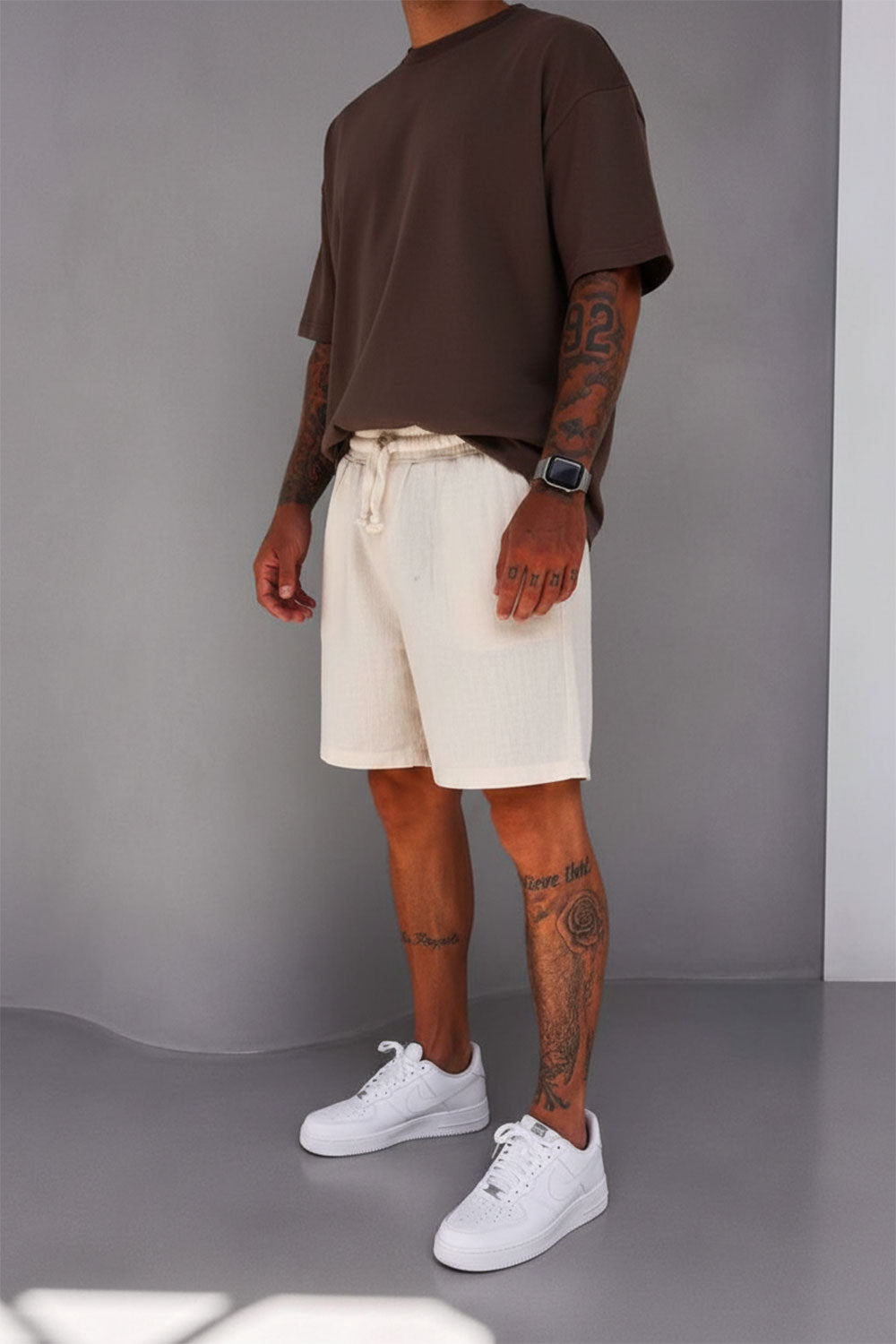 Βερμούδα Linen-Blend Urban Pleated Studio – Εκρού