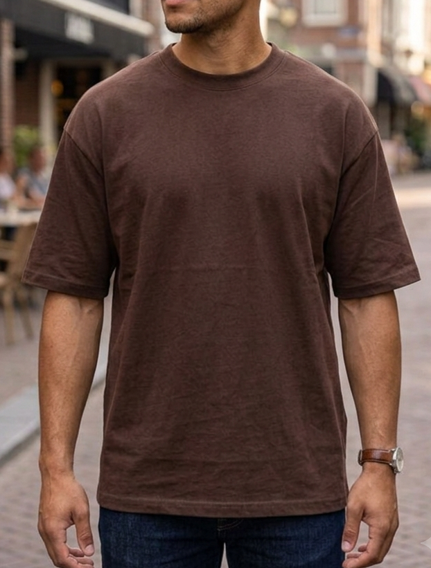 Basic Oversized T-shirt Με Κέντημα - Καφέ