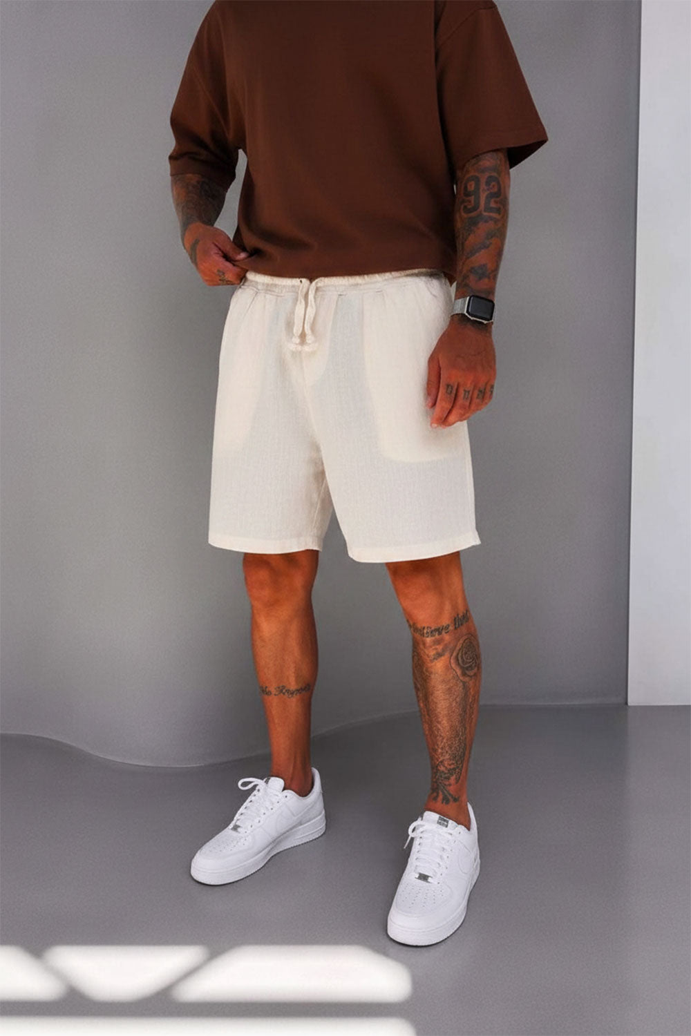 Βερμούδα Linen-Blend Urban Pleated Studio – Εκρού