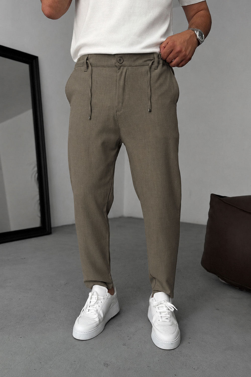 Relaxed Fit Υφασμάτινο Παντελόνι με Λάστιχο – Ανοιχτό Καφέ