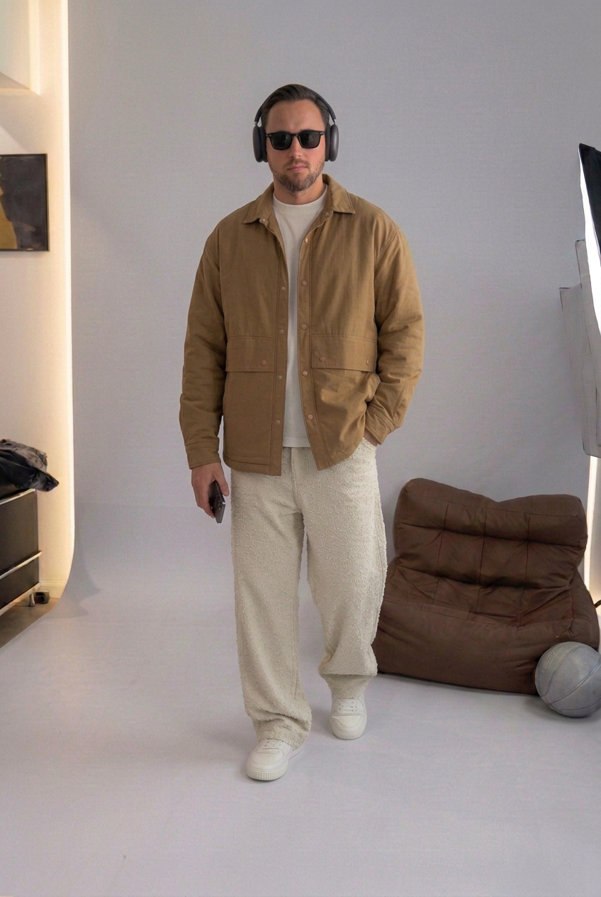 Oversized Utility Jacket with Pockets & Buttons – Brown