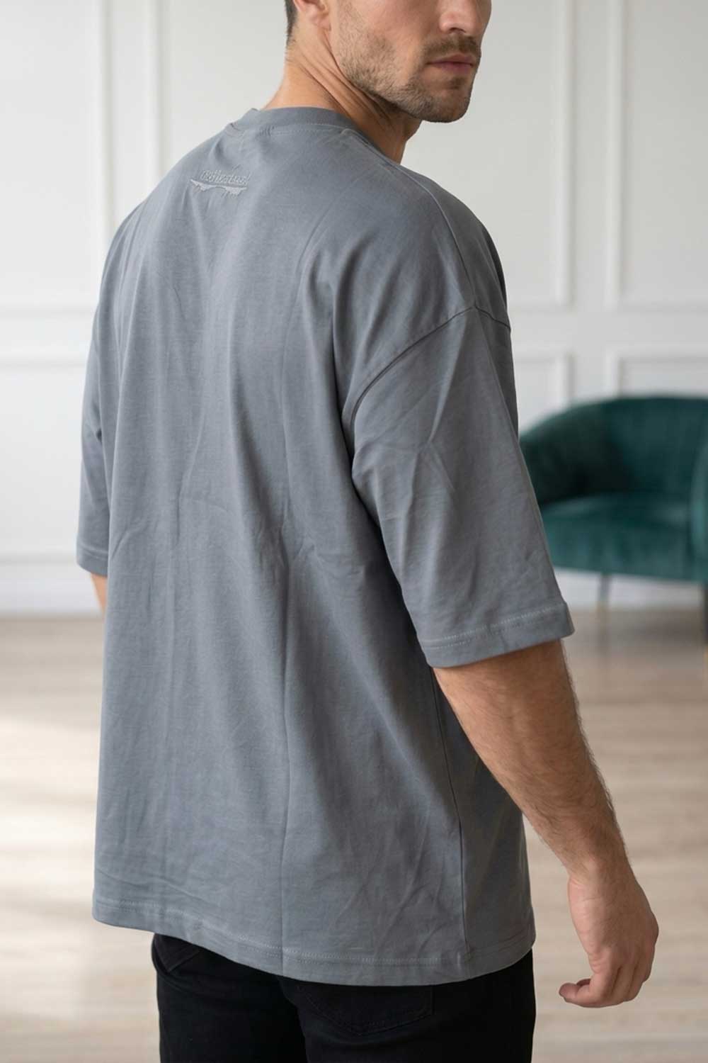Basic Oversized T-shirt Με Κέντημα - Ανθρακί
