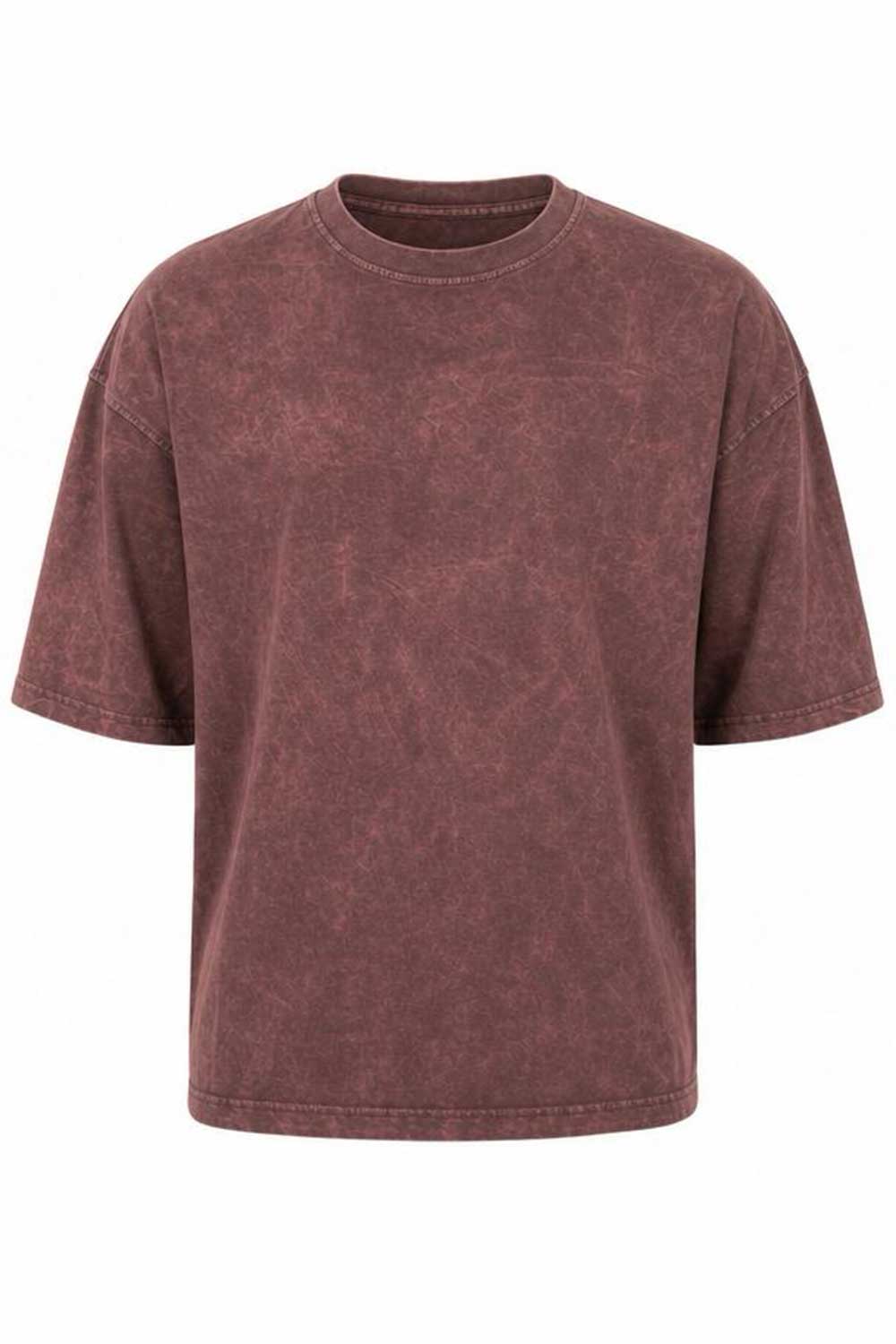 Basic Oversized Crop T-shirt Με Κέντημα - Washed Καφέ