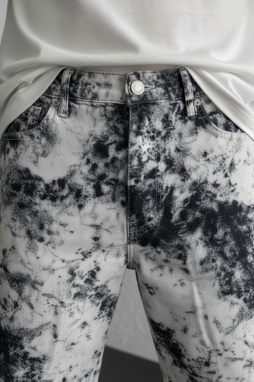 Βερμούδα Denim Relaxed Bleach Tie-Dye Studio – Λευκό / Μαύρο