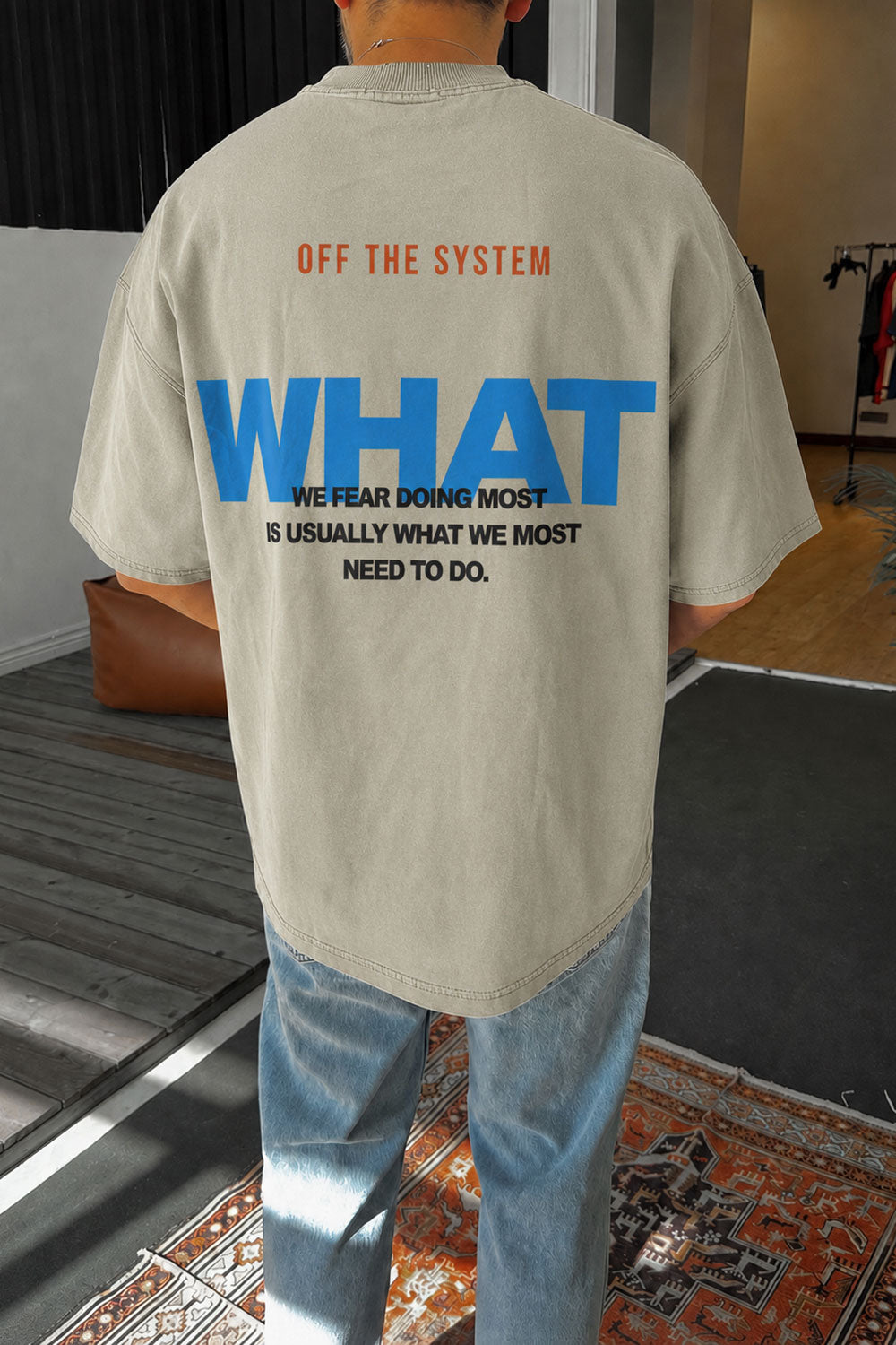 Oversized T-Shirt με Τύπωμα  off the system – Μπεζ