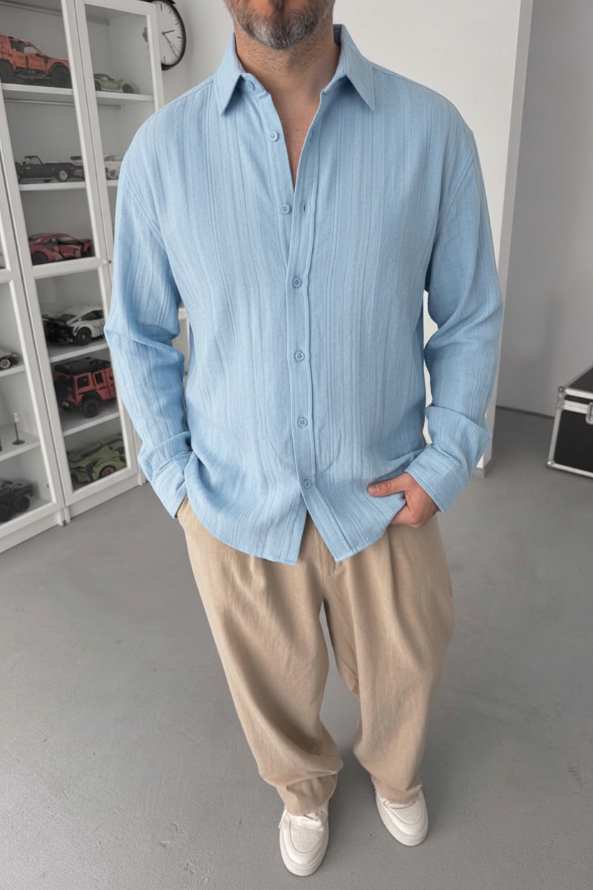 Πουκάμισο Linen-Blend Vertical Stripe Studio – Γαλάζιο