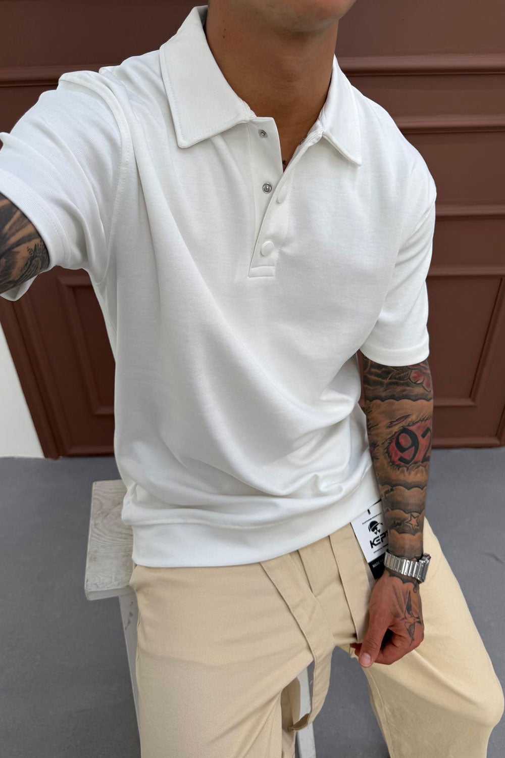Πλεκτό Μπλουζάκι Polo Relaxed Heavy Knit Studio – Λευκό
