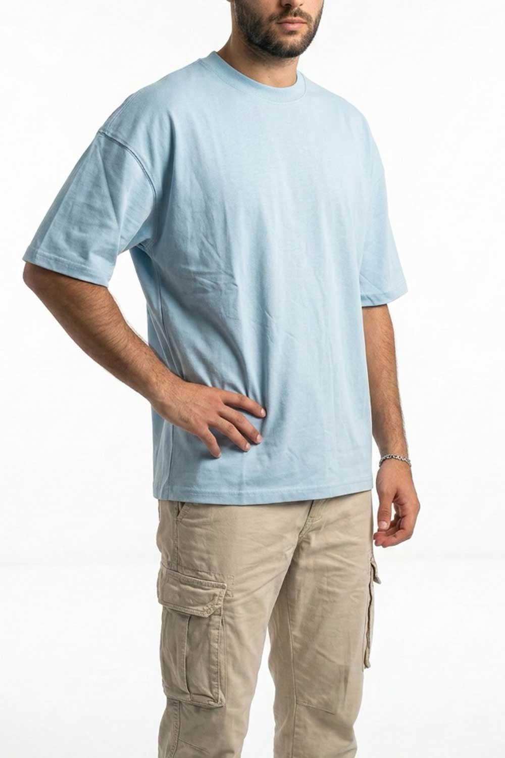 Basic Oversized T-shirt Με Κέντημα - Γαλάζιο