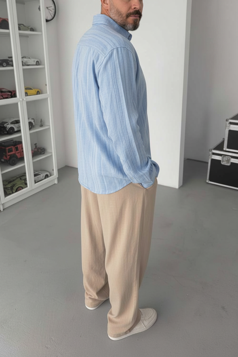 Πουκάμισο Linen-Blend Vertical Stripe Studio – Γαλάζιο