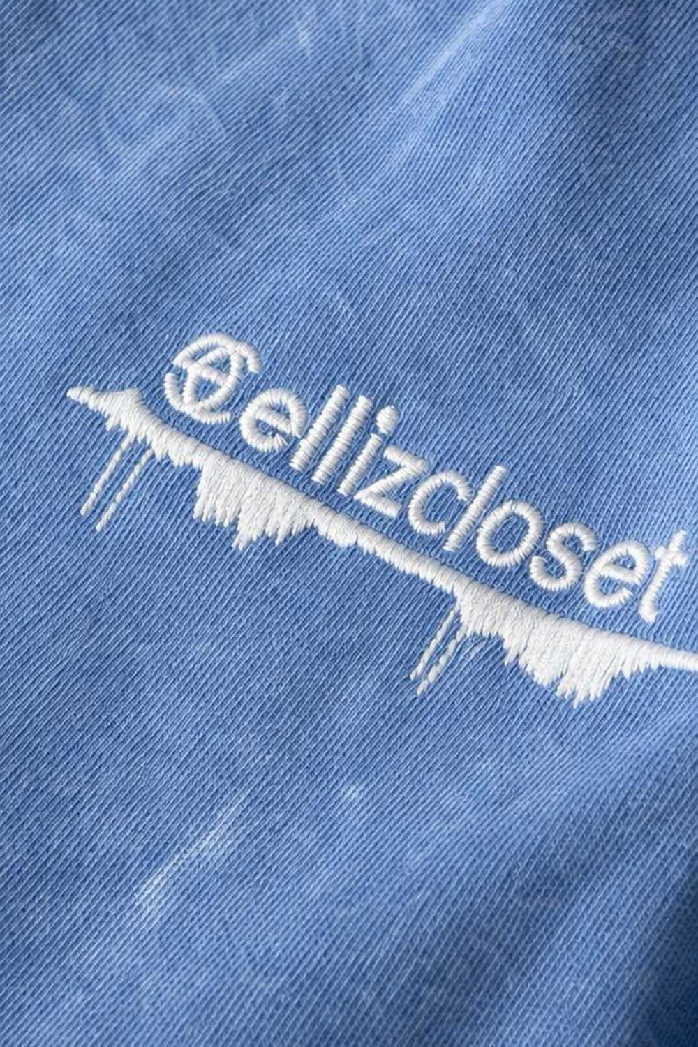 Basic Oversized Crop T-shirt Με Κέντημα - Washed Γαλάζιο