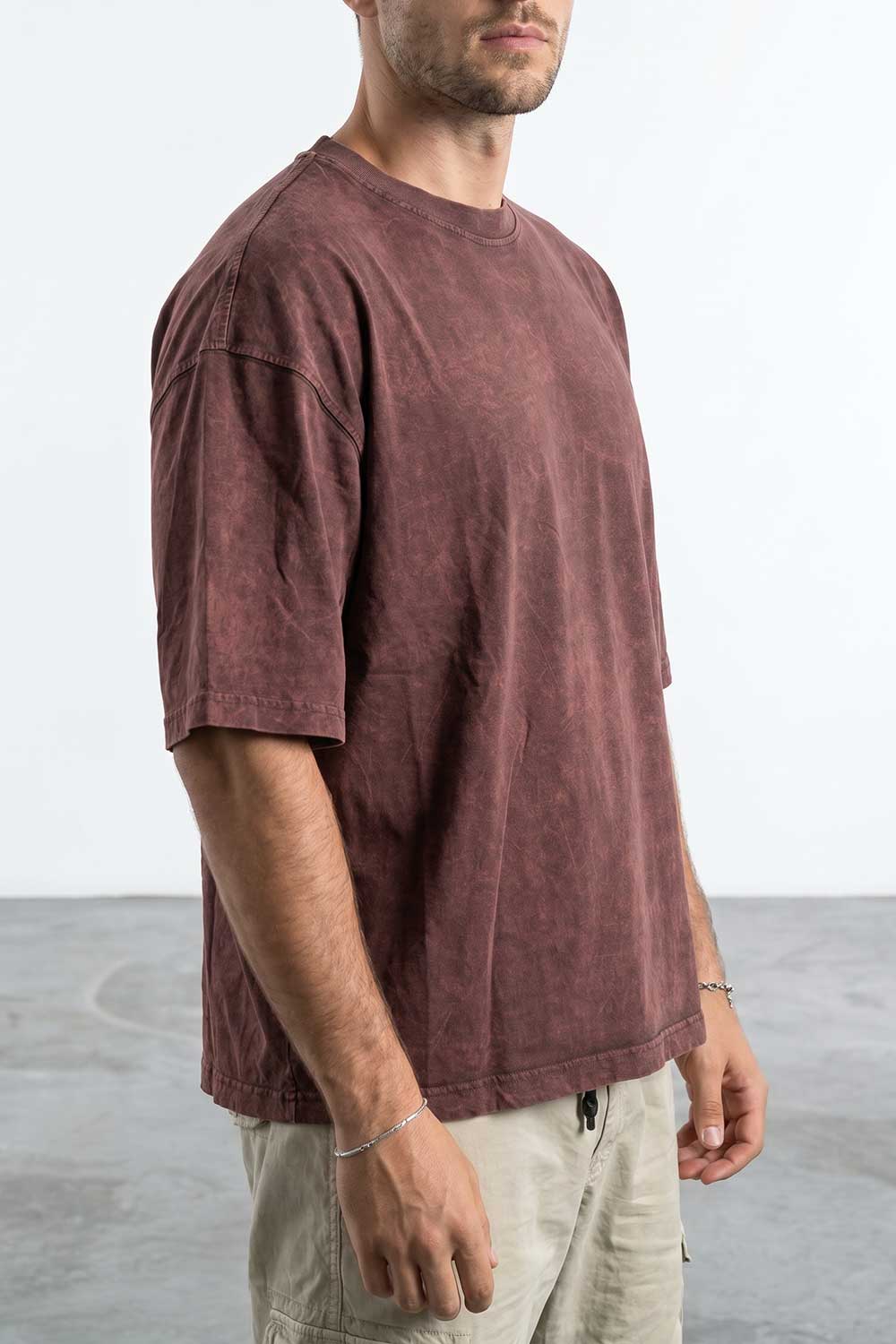 Basic Oversized Crop T-shirt Με Κέντημα - Washed Καφέ
