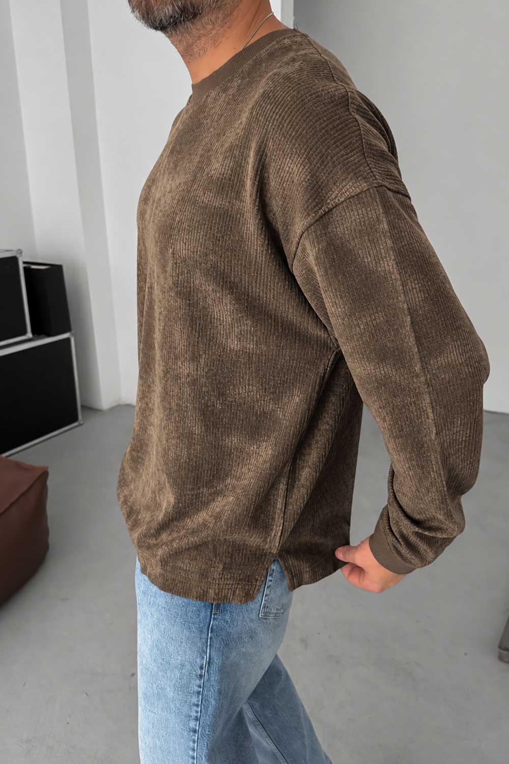 Ανδρική Κοτλέ Μπλούζα Oversized – Καφέ