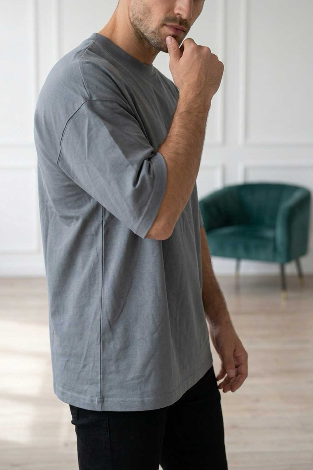Basic Oversized T-shirt Με Κέντημα - Ανθρακί
