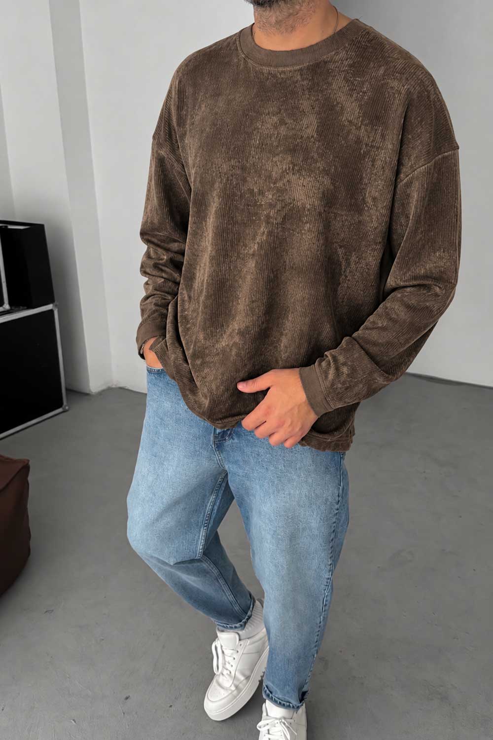 Ανδρική Κοτλέ Μπλούζα Oversized – Καφέ