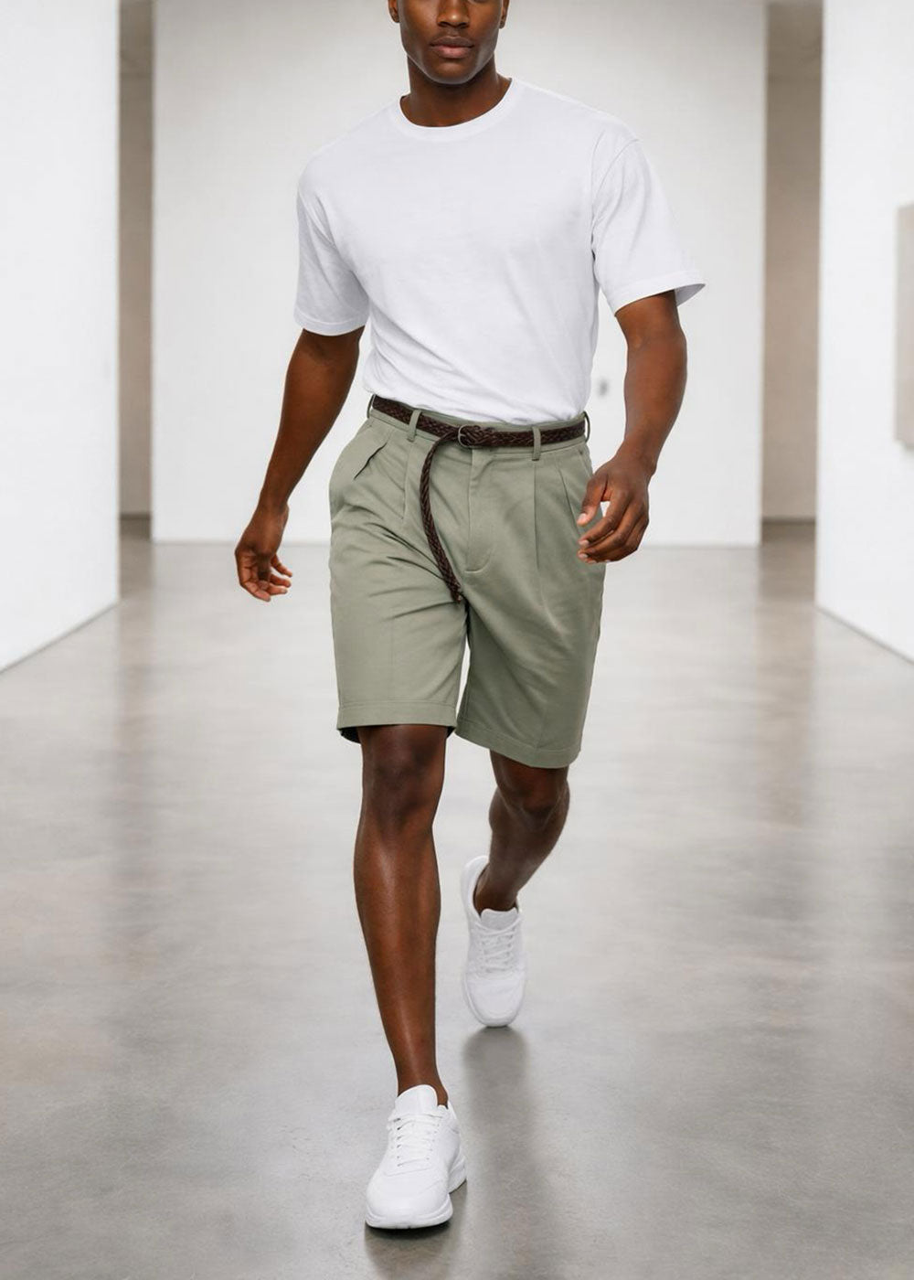 Βερμούδα "Chic Pleats" με Πλεκτή Ζώνη – Χακί – 2