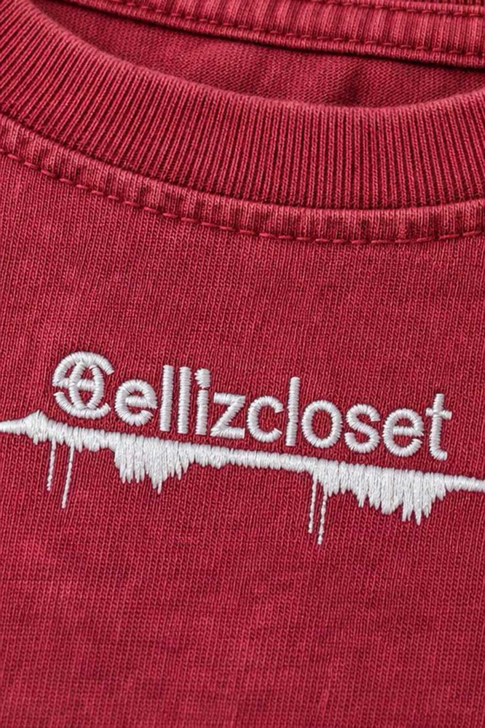 Basic Oversized Crop T-shirt Με Κέντημα - Washed Burgundy