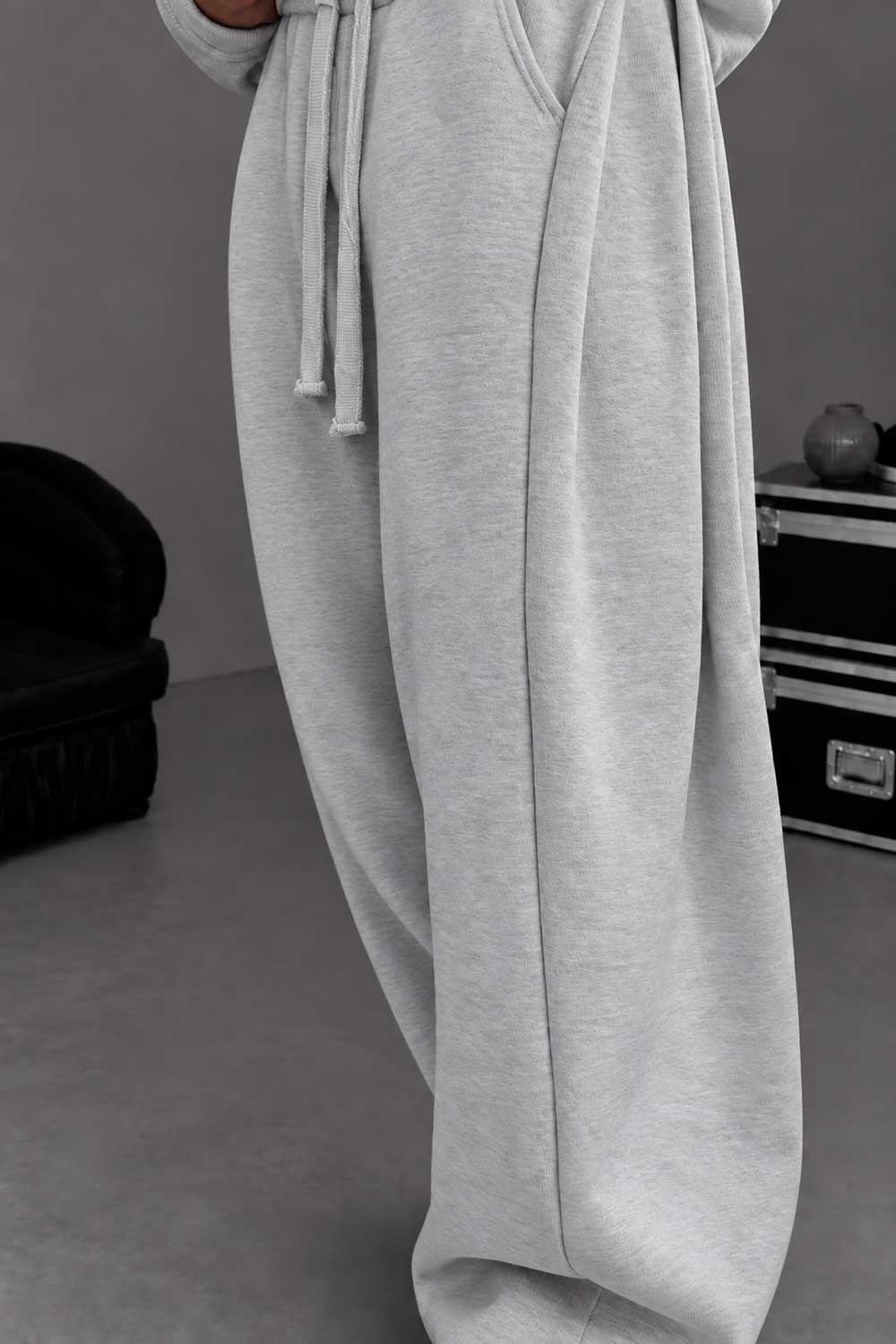 Σετ Φόρμας Crop Scuba Boxy Fit με Μισό Φερμουάρ – Γκρι