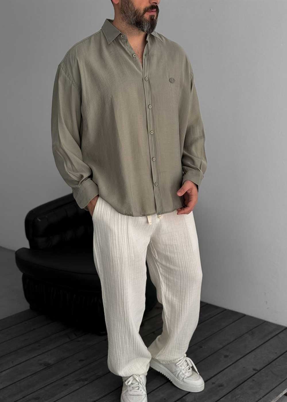 Πουκάμισο Oversized Σε Tencel Ύφανση - Χακί – 3