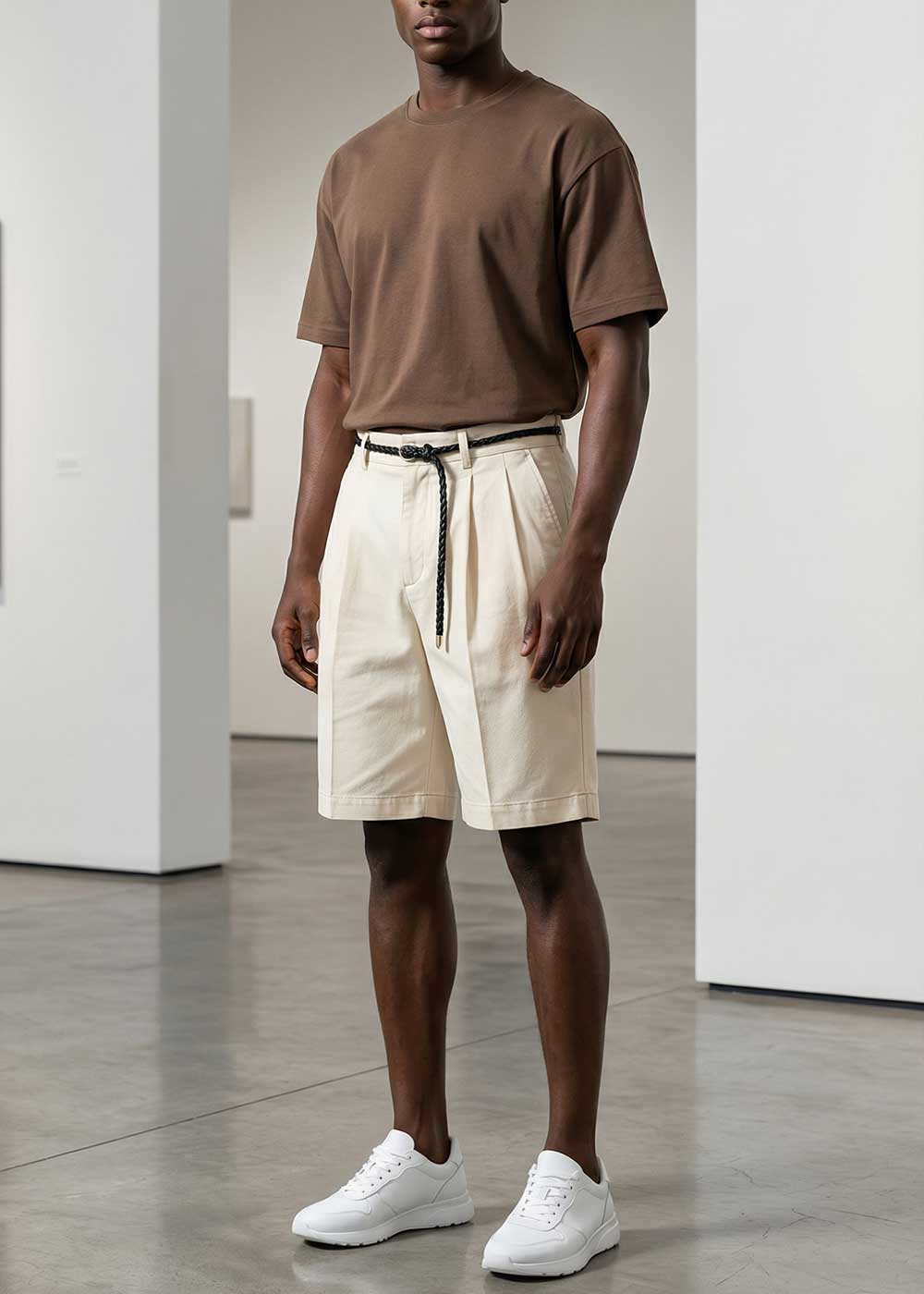 Βερμούδα "Chic Pleats" με Πλεκτή Ζώνη – Μπεζ – 3