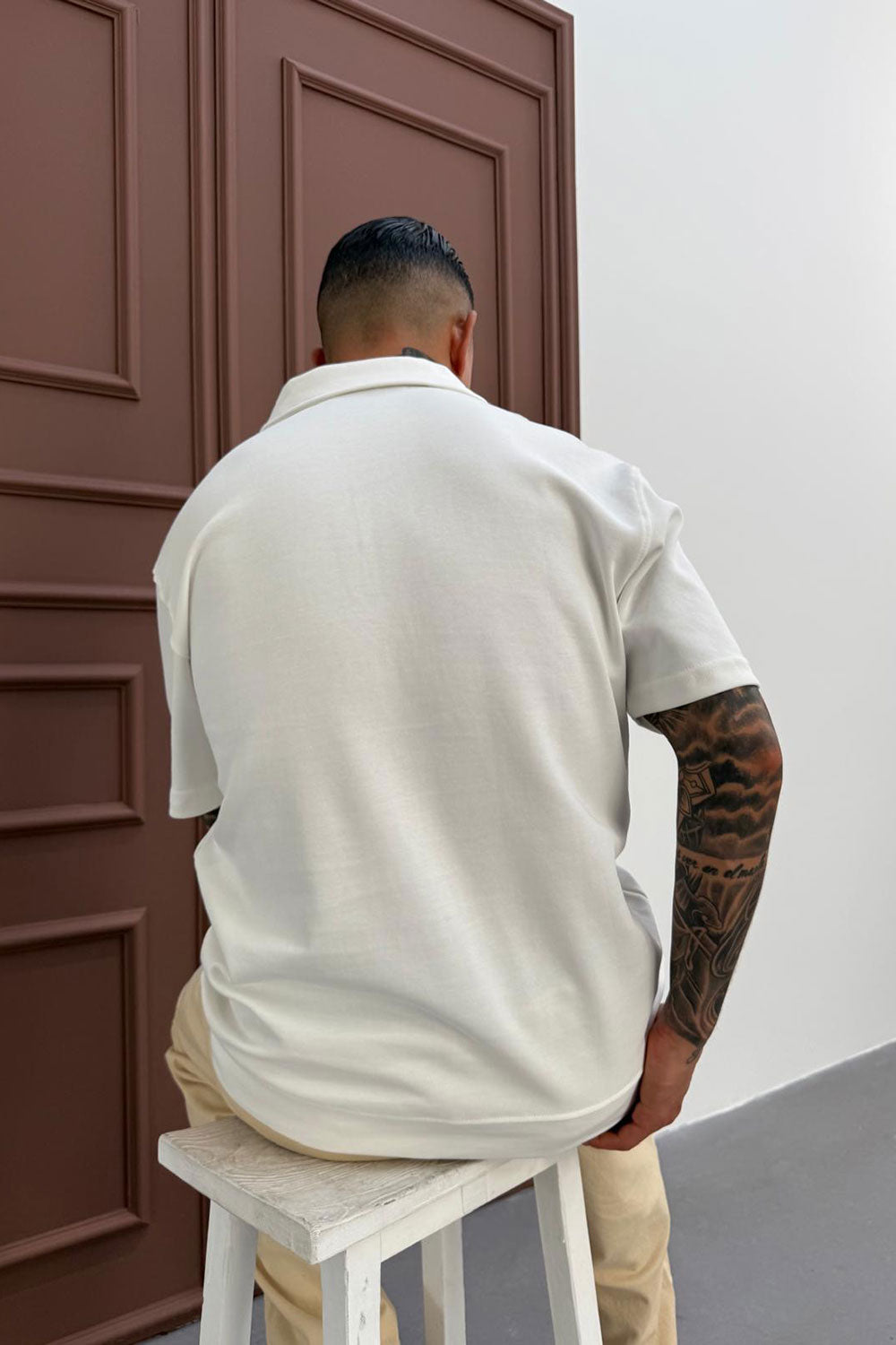 Πλεκτό Μπλουζάκι Polo Relaxed Heavy Knit Studio – Λευκό