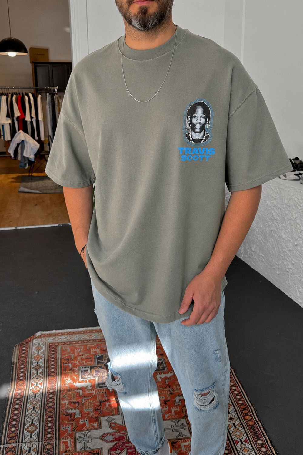 Oversized T-Shirt με Τύπωμα  TRAVIS SCOTT – ΓΚΡΙ