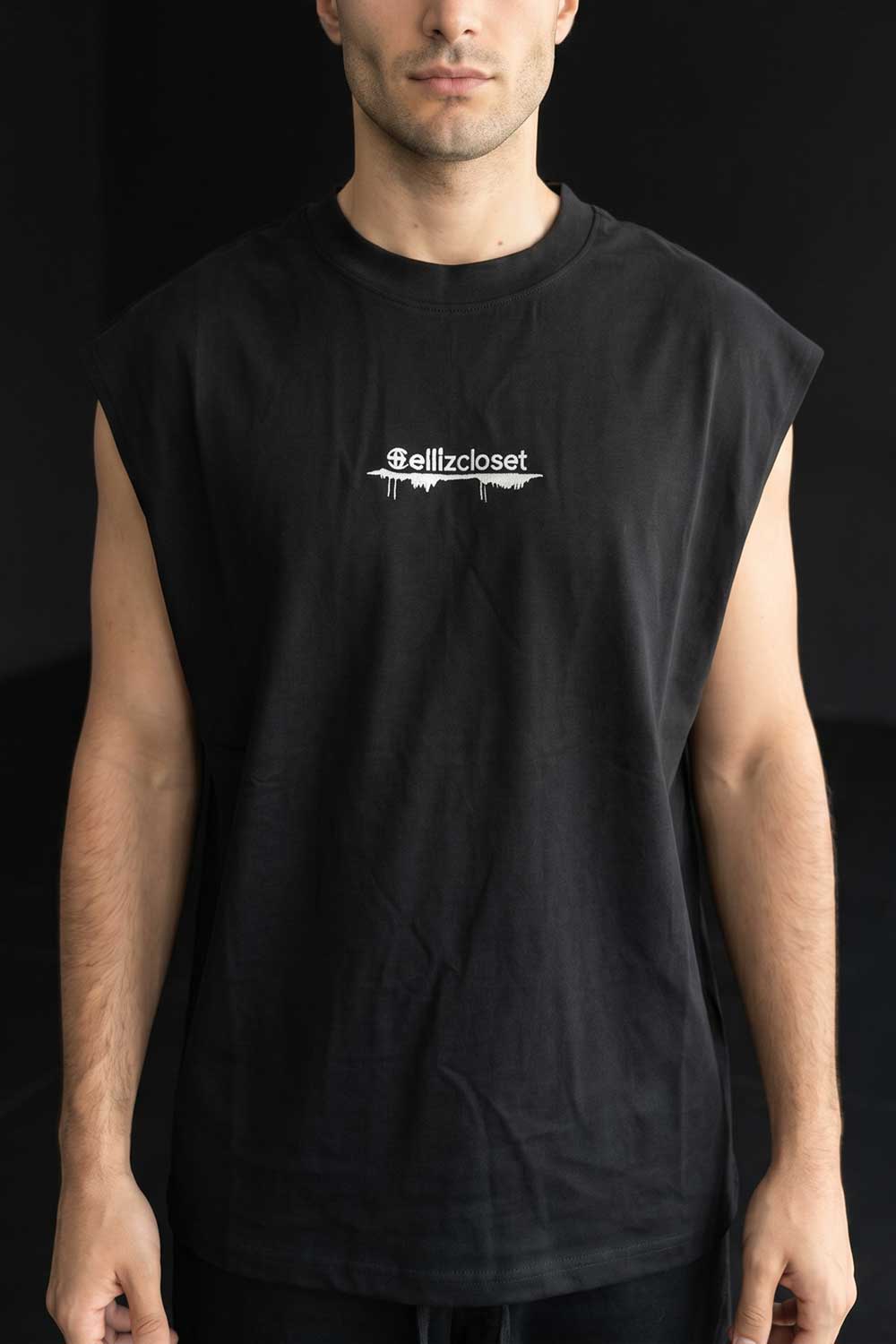 Ανδρικό Μαύρο Αμάνικο T-shirt με Premium Κέντημα ellizcloset – Relaxed Fit