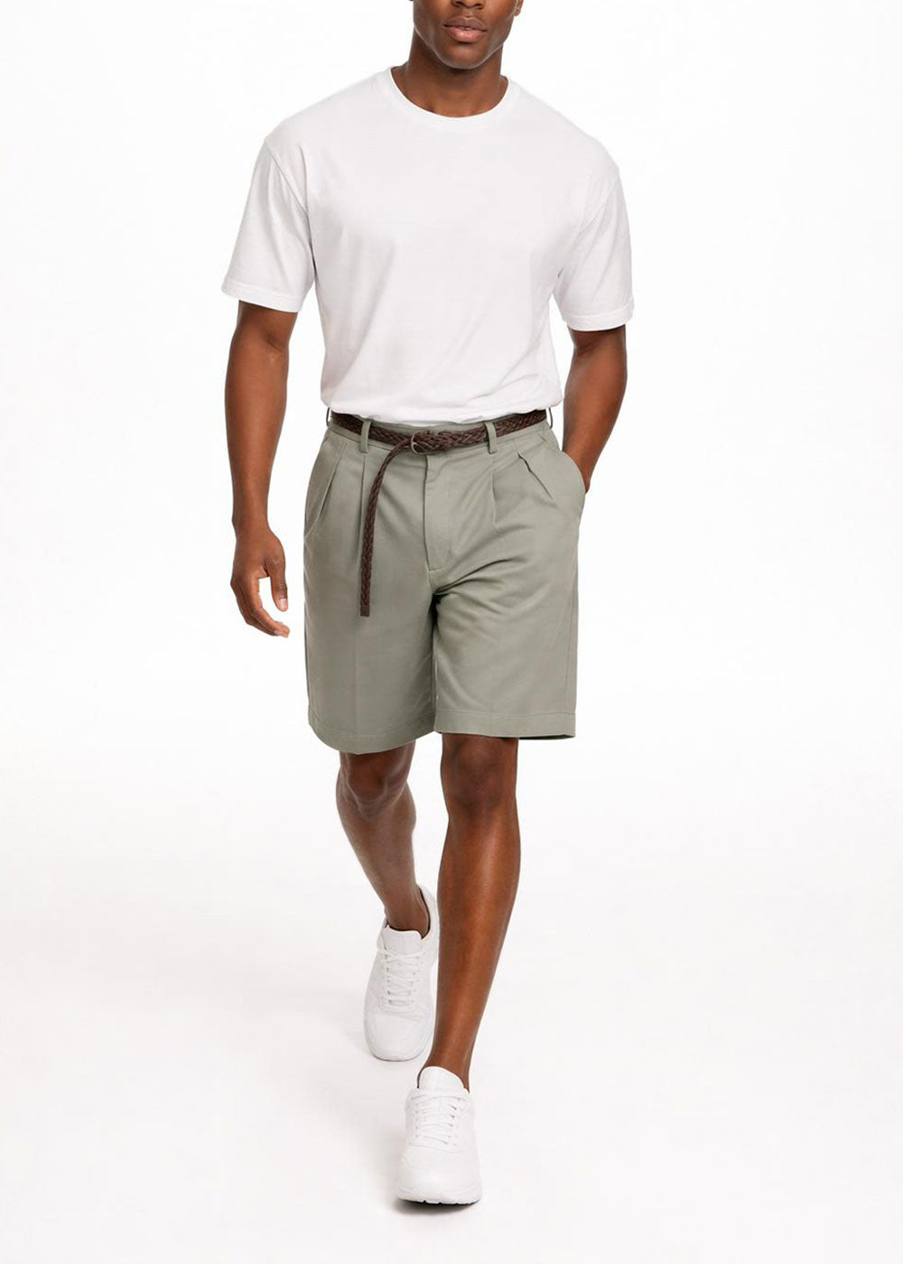 Βερμούδα "Chic Pleats" με Πλεκτή Ζώνη – Χακί – 3
