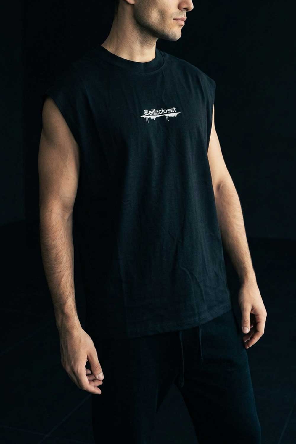 Ανδρικό Μαύρο Αμάνικο T-shirt με Premium Κέντημα ellizcloset – Relaxed Fit