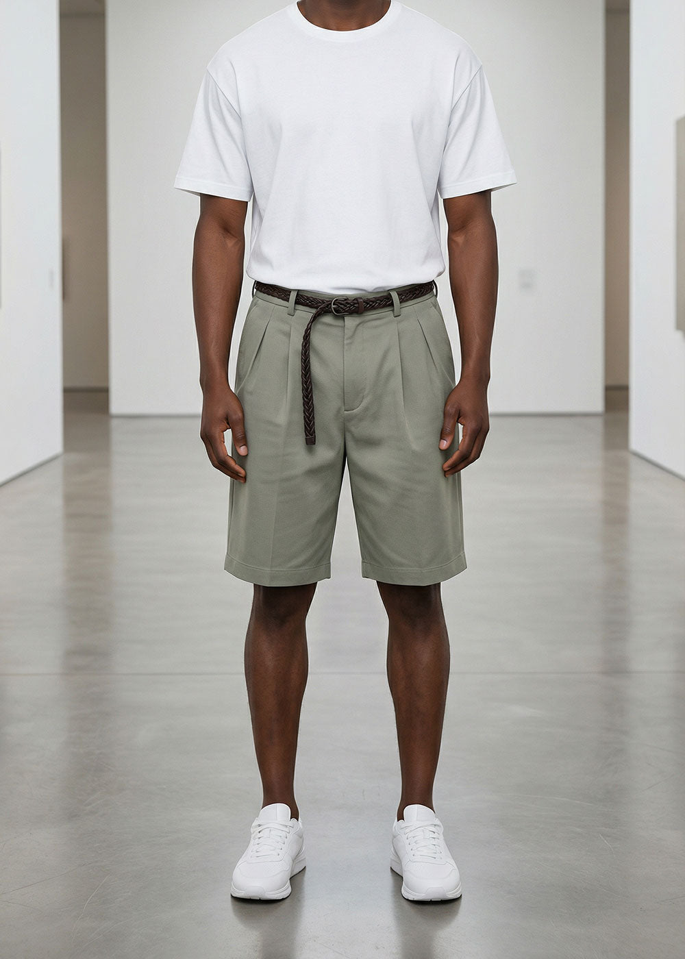 Βερμούδα "Chic Pleats" με Πλεκτή Ζώνη – Χακί – 4