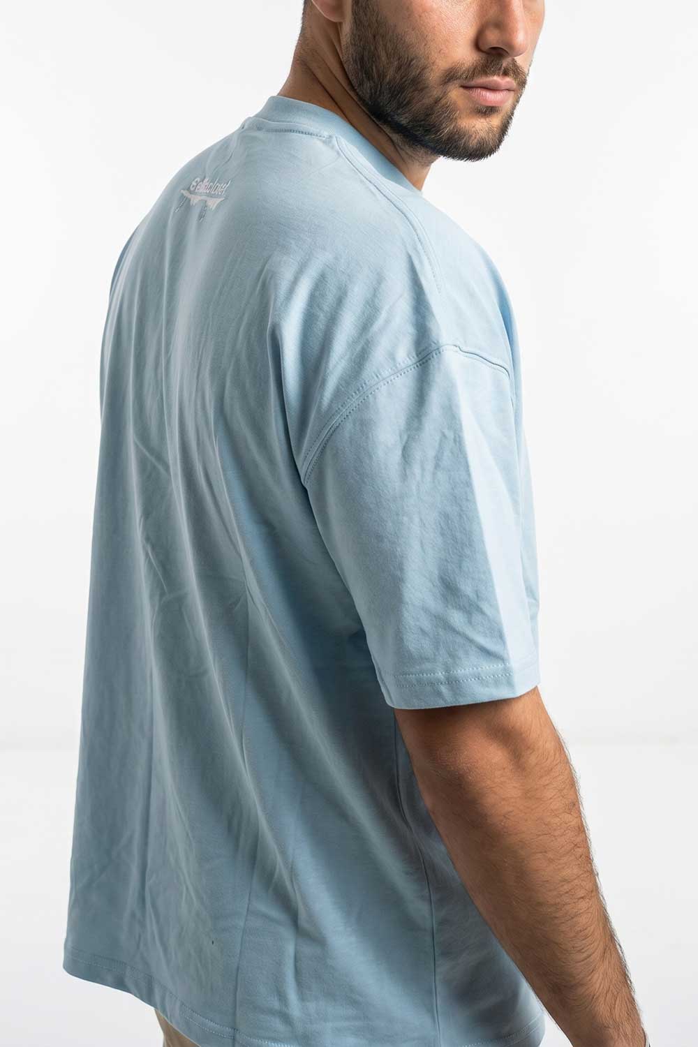 Basic Oversized T-shirt Με Κέντημα - Γαλάζιο