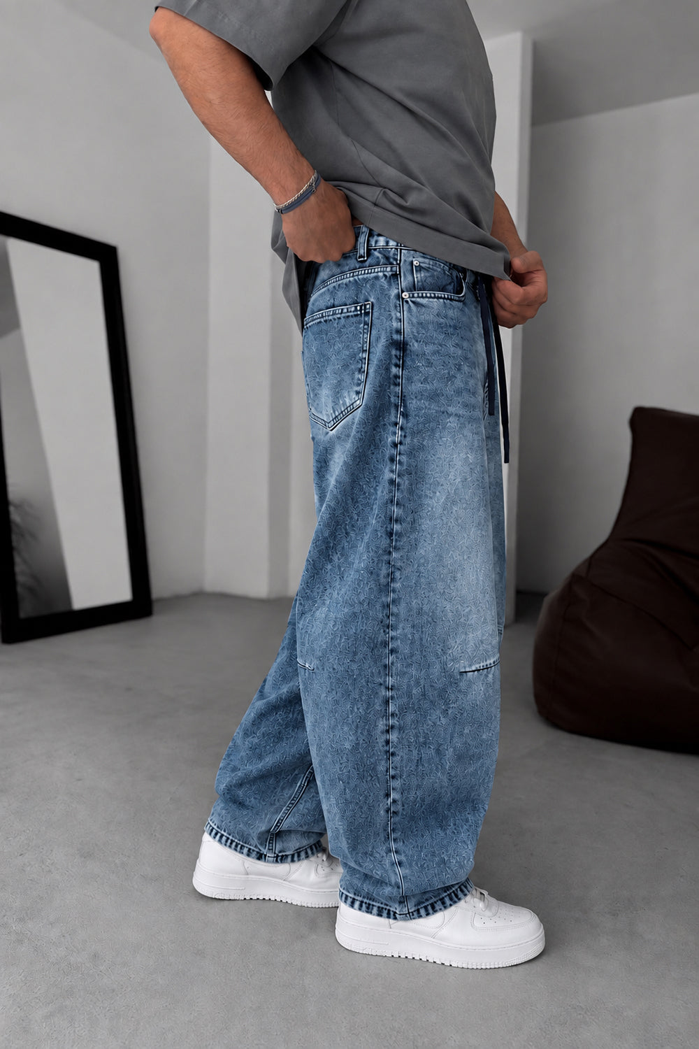 Τζιν Παντελόνι Baggy Balloon με Κορδόνι – Ξεββαμένο Μπλε
