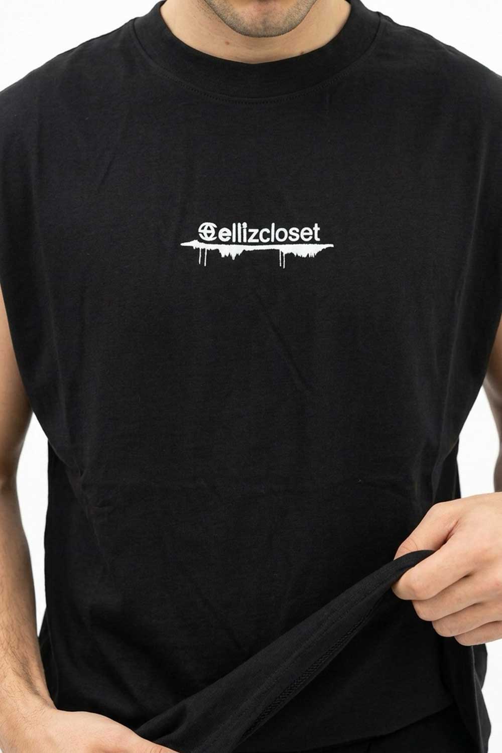Ανδρικό Μαύρο Αμάνικο T-shirt με Premium Κέντημα ellizcloset – Relaxed Fit