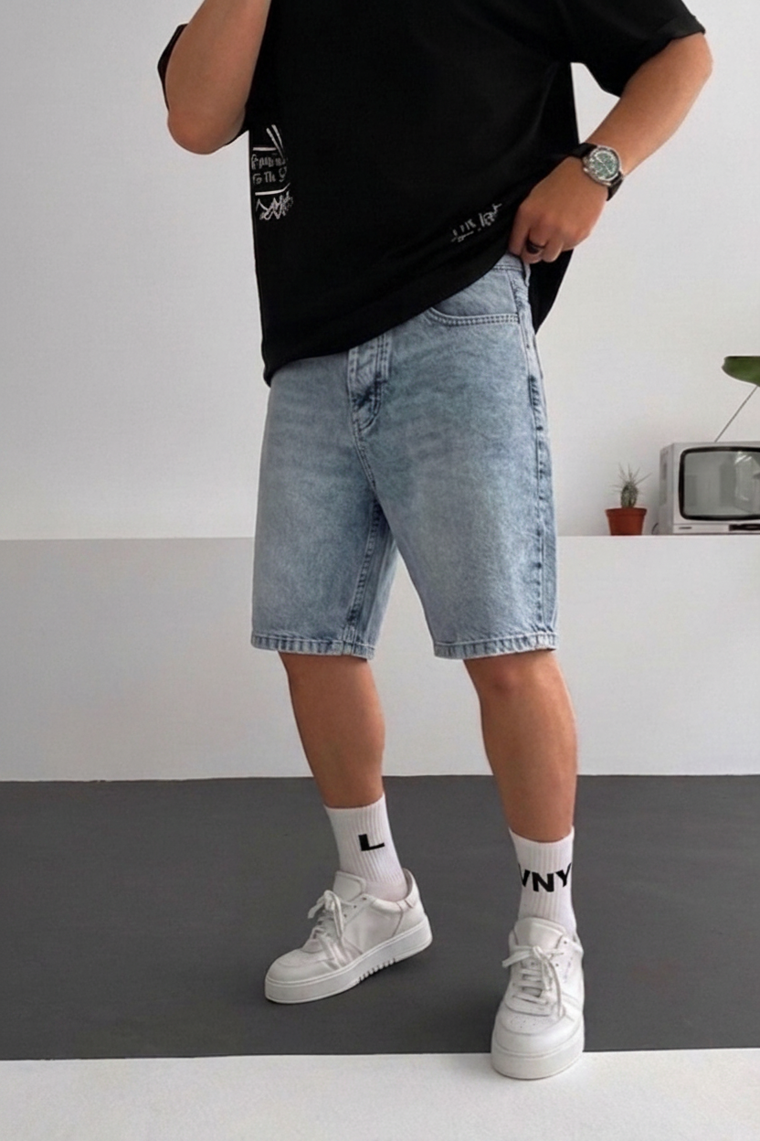 Βερμούδα Denim Relaxed Studio – Ανοιχτό Μπλε
