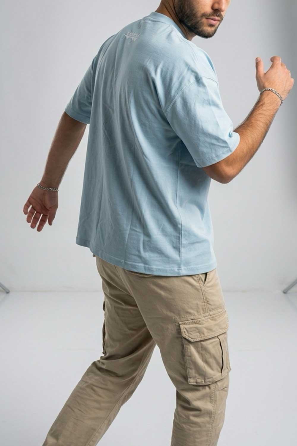 Basic Oversized T-shirt Με Κέντημα - Γαλάζιο
