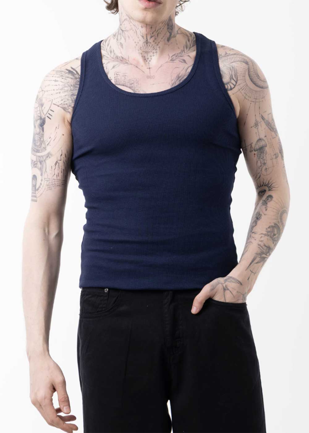 Slimfit Αμάνικο T-Shirt Σε Ριπ Ύφανση - Μπλε – 5