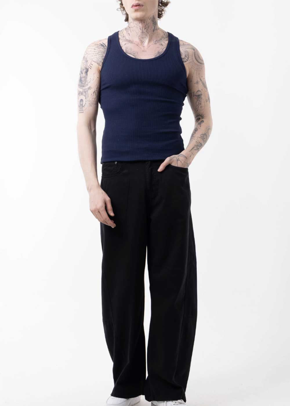 Slimfit Αμάνικο T-Shirt Σε Ριπ Ύφανση - Μπλε – 2
