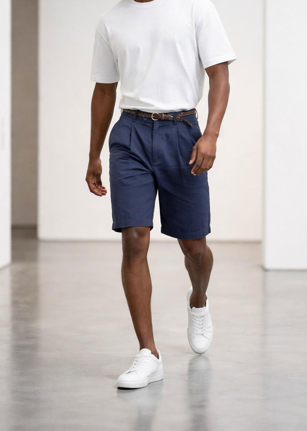 Βερμούδα "Chic Pleats" με Πλεκτή Ζώνη – Σκούρο Μπλε – 3