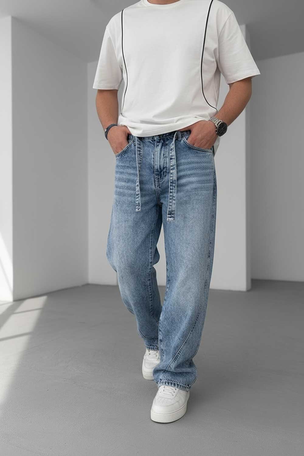 Παντελόνι Denim Urban Relax Baggy Studio – Ξεβαμμένο  Μπλε-Γαλάζιο