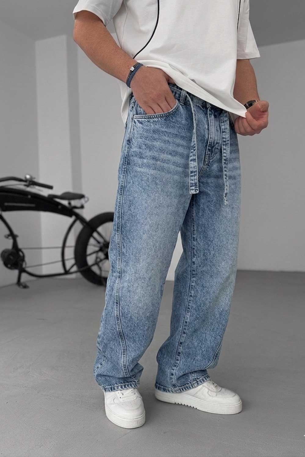 Παντελόνι Denim Urban Relax Baggy Studio – Ξεβαμμένο  Μπλε-Γαλάζιο