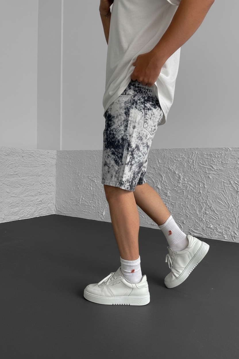 Βερμούδα Denim Relaxed Bleach Tie-Dye Studio – Λευκό / Μαύρο