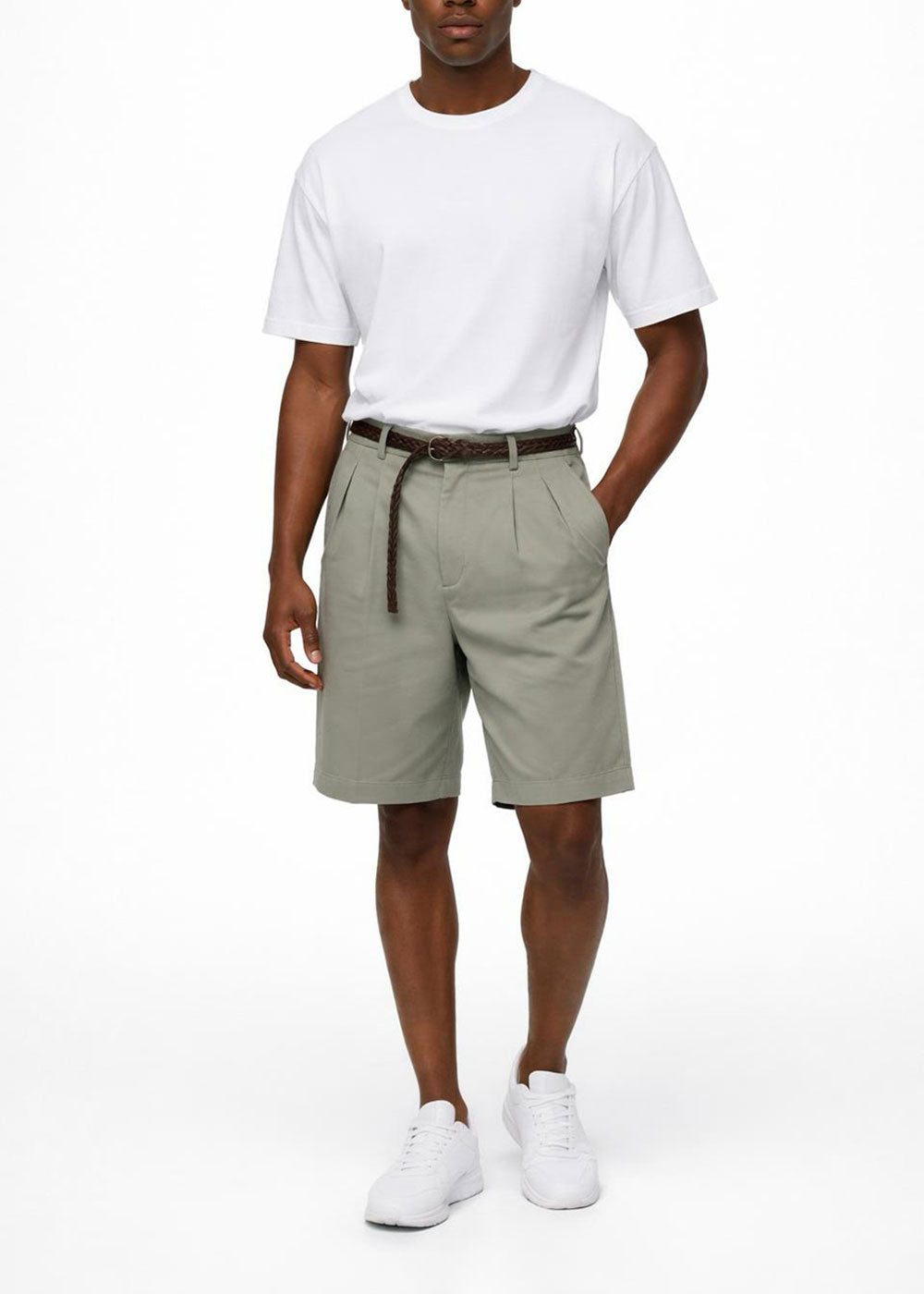 Βερμούδα "Chic Pleats" με Πλεκτή Ζώνη – Χακί – 5