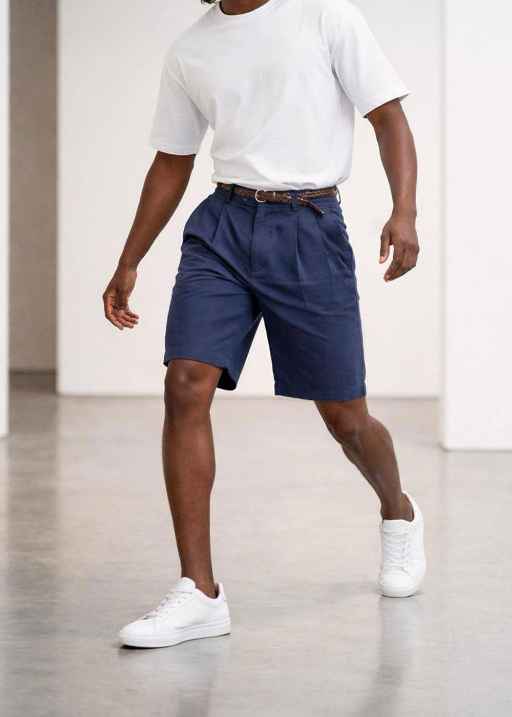 Βερμούδα "Chic Pleats" με Πλεκτή Ζώνη – Σκούρο Μπλε – 2