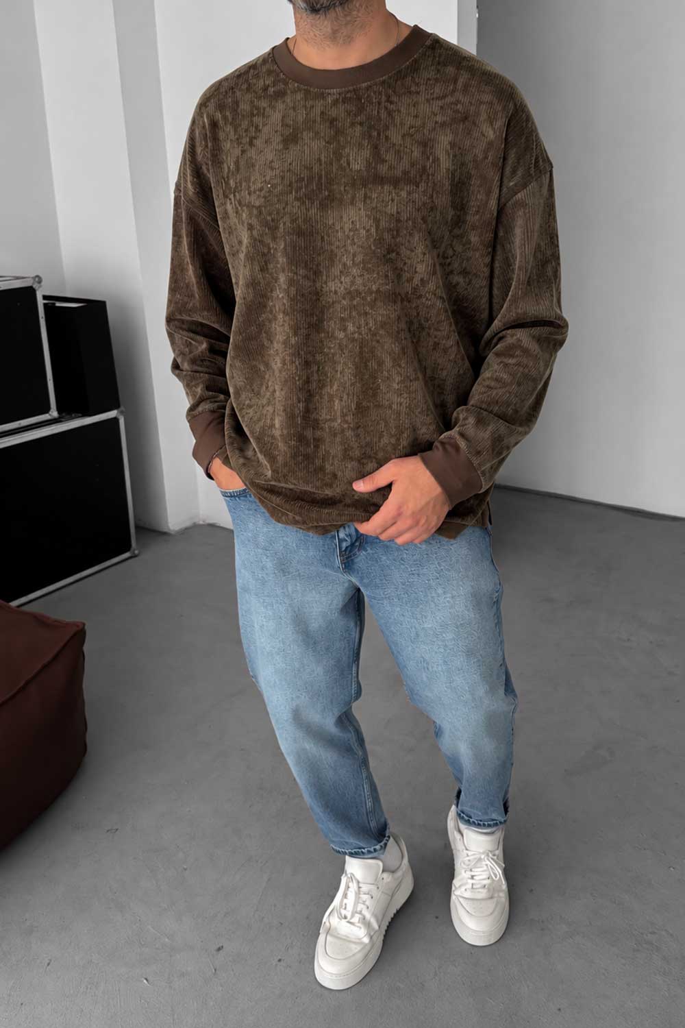 Ανδρική Κοτλέ Μπλούζα Oversized – Καφέ