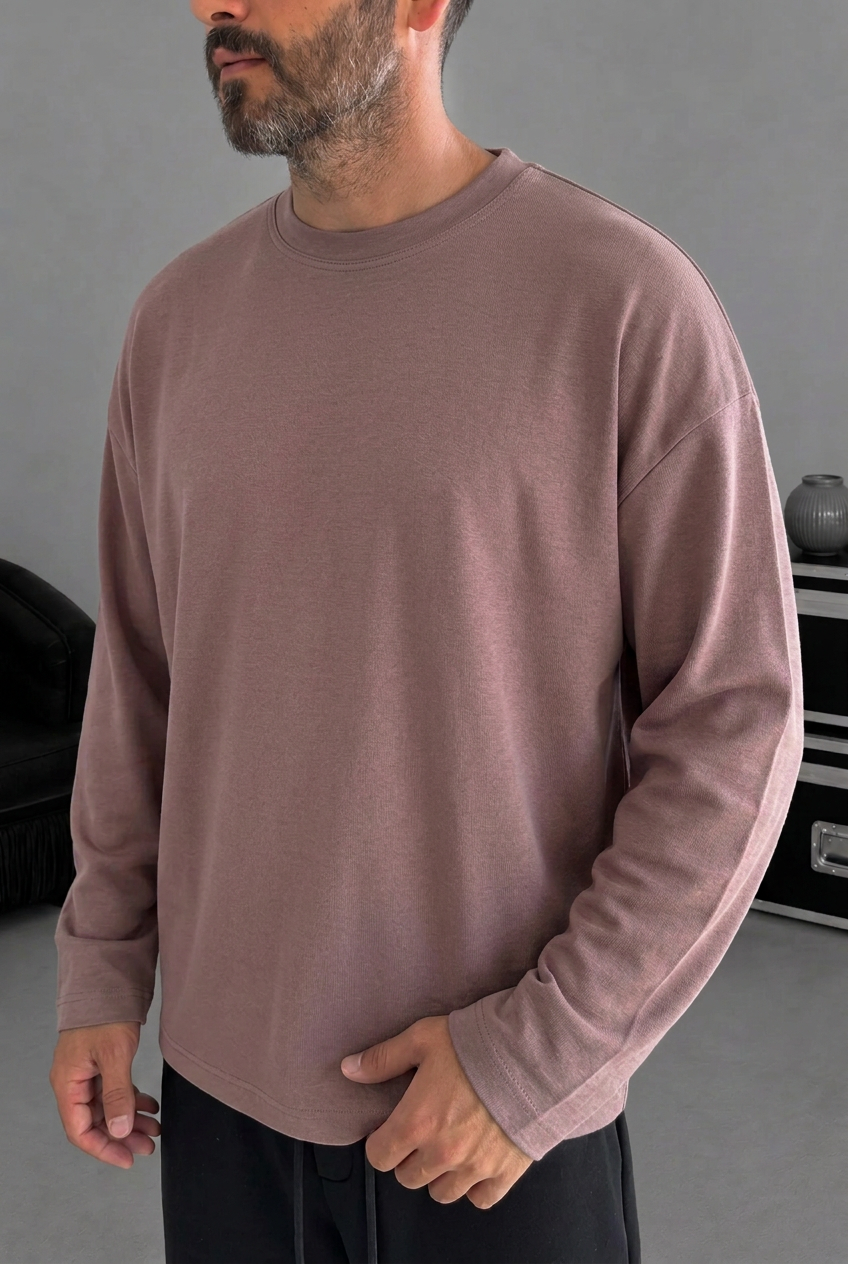 Ανδρική Μακρυμάνικη Μπλούζα Oversized Premium Modal – Dusty Mauve