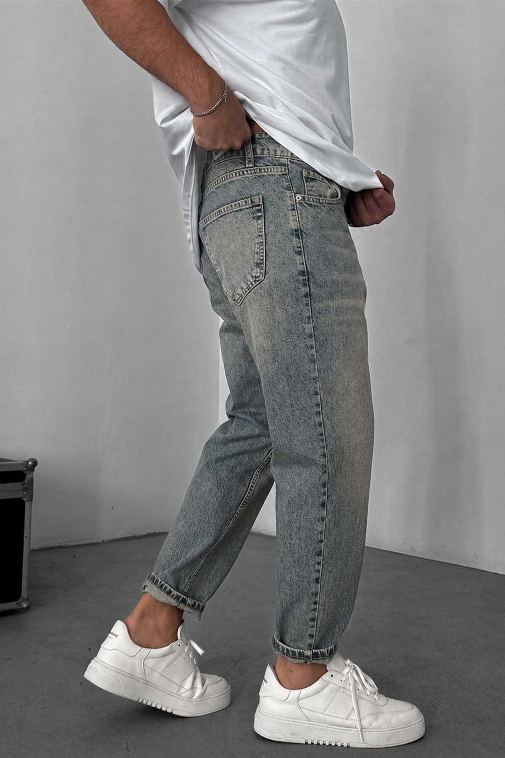 Washed Loose Fit Jean με Vintage Effect - Ανοιχτό Μπλε